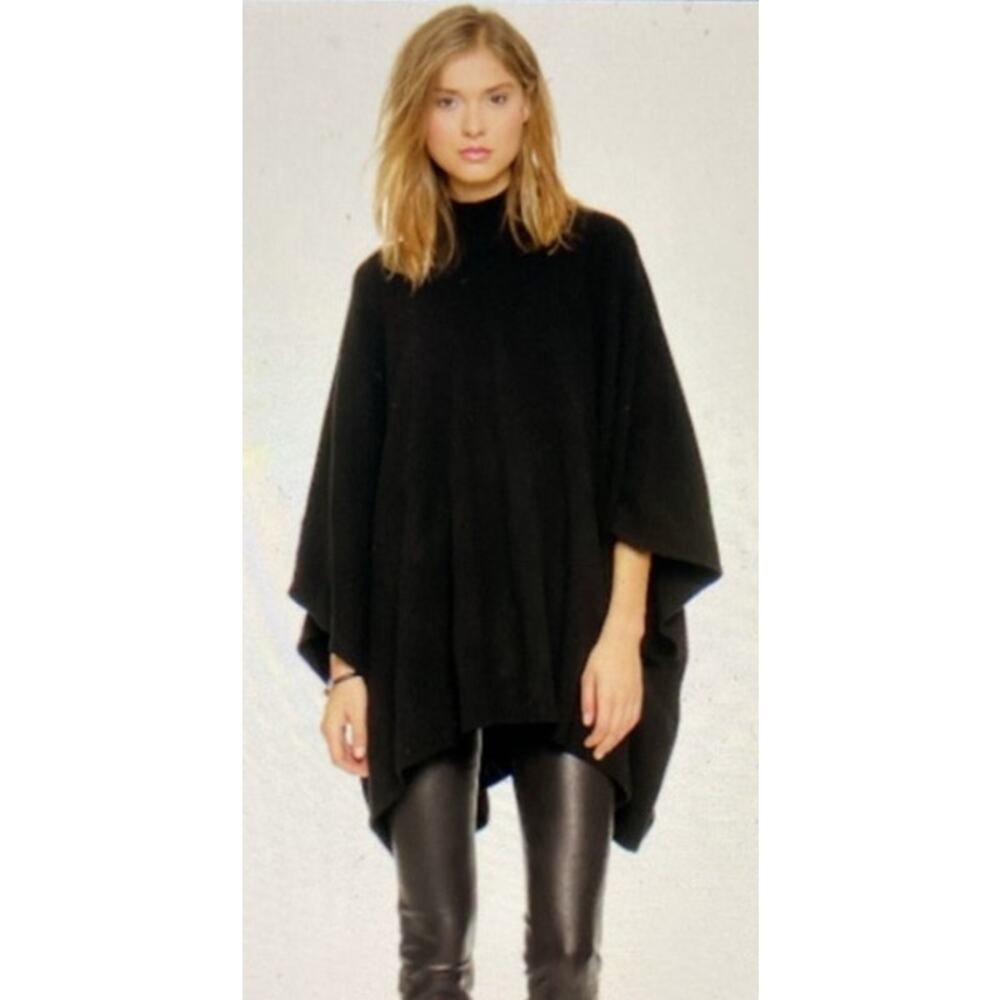 Theory Womens Wool Florencia Noble Black Turtleneck Cape Poncho Sweater Small M